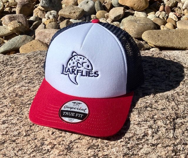This image has an empty alt attribute; its file name is red-white-blue-trucker-hat.jpg
